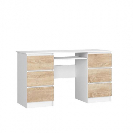 Birouri - BIROU CALCULATOR, PLACA LAMINATA, 6 SERTARE, 1 RAFT, ALB SI STEJAR, 135X50X77 CM