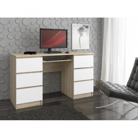 BIROU CALCULATOR, PLACA LAMINATA, 6 SERTARE, 1 RAFT, STEJAR SI ALB, 135X50X77 CM [2]