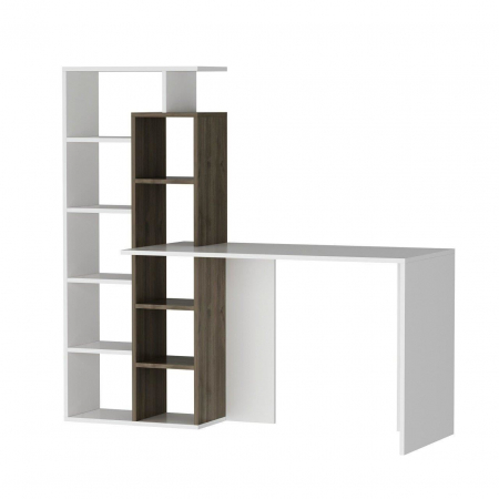 BIROU CU BIBLIOTECA, PAL MELAMINAT, 10 RAFTURI, ALB SI MARO, 162X60X148 CM, POLY, MINAR [4]