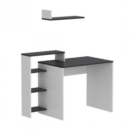 Birouri - BIROU CU BIBLIOTECA, PAL MELAMINAT, 4 RAFTURI, 1 POLITA SUSPENDATA, ALB SI ANTRACIT, 118X60X91 CM, SWAN, MINAR