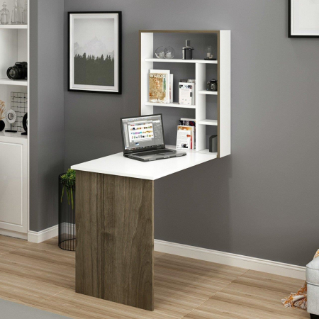 BIROU CU BIBLIOTECA, PLIABIL, PAL MELAMINAT, 6 RAFTURI, ALB SI MARO, 62X93X157 CM, MAGICBOX, MINAR [2]