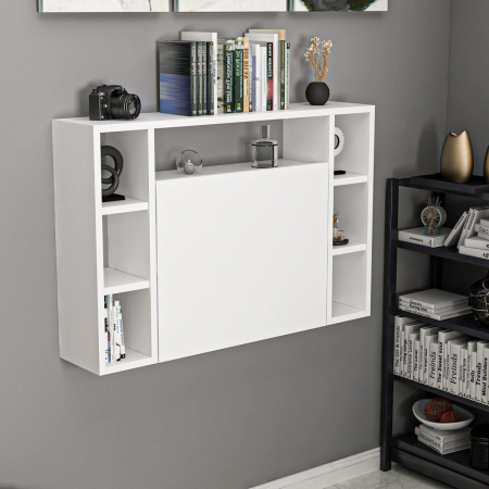 BIROU CU BIBLIOTECA, PLIABIL, SUSPENDAT, PAL MELAMINAT, 7 RAFTURI, ALB, 90X20X60 CM, OMEGA, MINAR [4]
