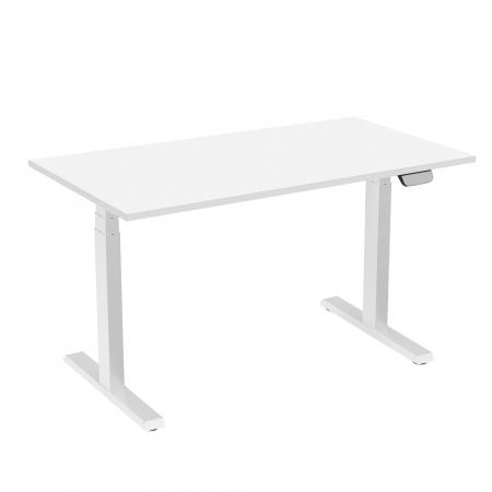 Birouri reglabile - BIROU ERGONOMIC REGLABIL CU 2 MOTOARE, CADRU ALB, BLAT ALB PREMIUM 1200X670X25 MM