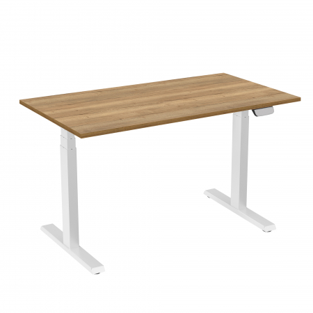 Birouri reglabile - BIROU ERGONOMIC REGLABIL CU 2 MOTOARE, CADRU ALB, BLAT STEJAR HALIFAX 1200X670X25 MM