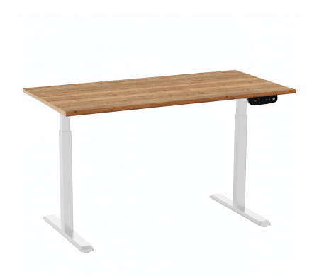 Birouri reglabile - BIROU ERGONOMIC REGLABIL CU 2 MOTOARE, CADRU ALB, BLAT STEJAR HALIFAX 1580X800X25 MM