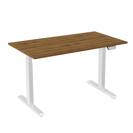Birouri reglabile - BIROU ERGONOMIC REGLABIL CU 2 MOTOARE, CADRU ALB, BLAT STEJAR SHERMAN 1200X670X25 MM