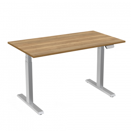 Birouri - BIROU ERGONOMIC REGLABIL CU 2 MOTOARE, CADRU GRI, BLAT STEJAR HALIFAX 1200X670X25 MM