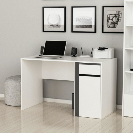 BIROU, PAL MELAMINAT, 1 SERTAR SI 1 DULAP CU 2 RAFTURI, ALB SI ANTRACIT, 120X60X74 CM, MODERN, MINAR [5]