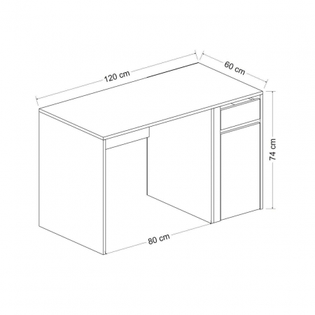 BIROU, PAL MELAMINAT, 1 SERTAR SI 1 DULAP CU 2 RAFTURI, ALB SI ANTRACIT, 120X60X74 CM, MODERN, MINAR [1]