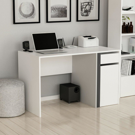 BIROU, PAL MELAMINAT, 1 SERTAR SI 1 DULAP CU 2 RAFTURI, ALB SI ANTRACIT, 120X60X74 CM, MODERN, MINAR [4]