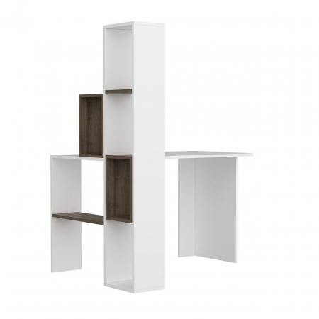 BIROU PE COLT CU BIBLIOTECA, PAL MELAMINAT, 6 RAFTURI, ALB SI MARO, 120X90X152 CM, JULIET, MINAR [2]