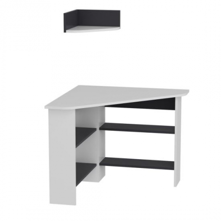 Birouri - BIROU PE COLT, PAL MELAMINAT, 4 RAFTURI, 1 POLITA SUSPENDATA, ALB SI ANTRACIT, 90X90X74 CM, TUZZY, MINAR
