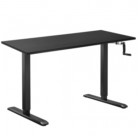 Birouri reglabile - BIROU REGLABIL MANUAL, CADRU NEGRU, BLAT NEGRU PERLAT 1380X670X18 MM
