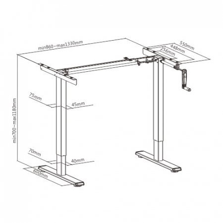 CADRU PENTRU BIROU REGLABIL MANUAL, 70-118 CM, CULOARE NEGRU [8]