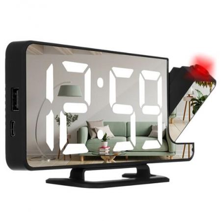 Ceasuri decorative - CEAS DESTEPTATOR, MULTIFUNCTIONAL, 4 IN 1, CU LED, OGLINDA, NEGRU, 18.5X4X7.5 CM, IZOXIS