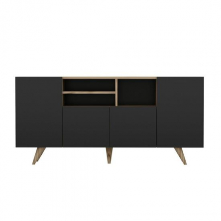 Mobila living si biblioteci - COMODA, PAL MELAMINAT, 9 RAFTURI, ANTRACIT SI NATUR, 160X42X75 CM, SANSA