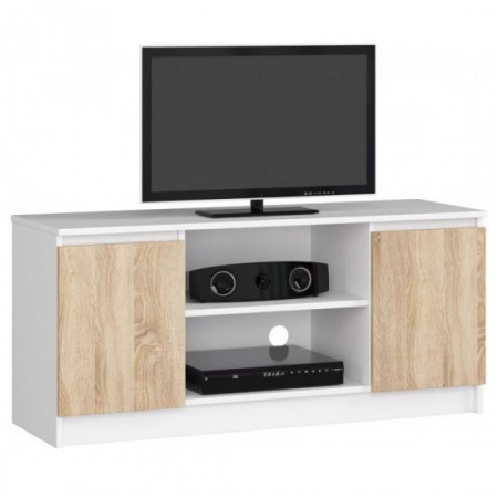 Comode - COMODA PENTRU TV, PLACA LAMINATA, 6 RAFTURI, ALB SI STEJAR, 120X40X55 CM