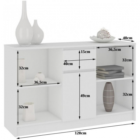 COMODA, PLACA LAMINATA, 1 SERTAR, 6 RAFTURI, ALB, 120X40X77 CM [3]