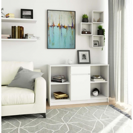 COMODA, PLACA LAMINATA, 1 SERTAR, 6 RAFTURI, ALB, 120X40X77 CM [1]