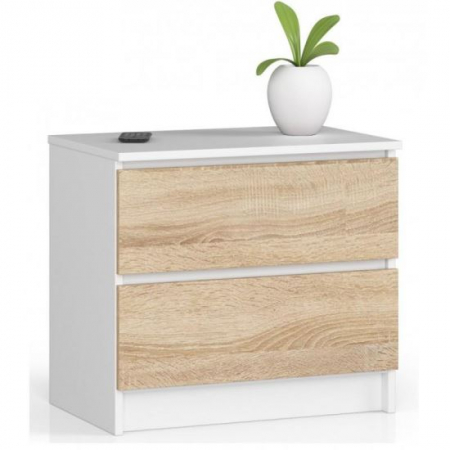 Comode - COMODA, PLACA LAMINATA, 2 SERTARE, ALB SI STEJAR, 60X40X55 CM