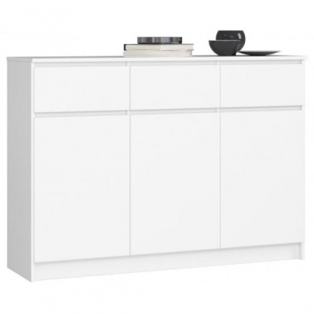 Comode - COMODA, PLACA LAMINATA, 3 SERTARE, 6 RAFTURI, ALB, 138X40X99 CM