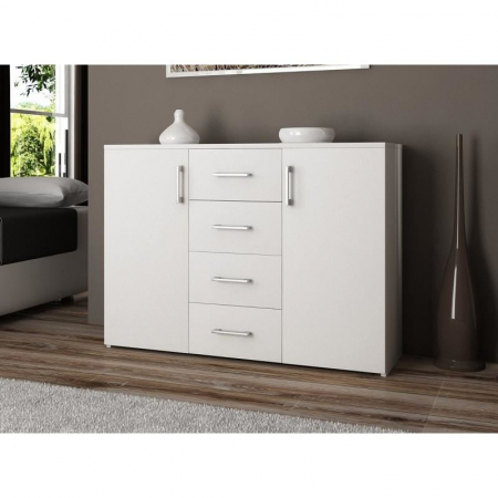 COMODA, PLACA LAMINATA, 4 SERTARE, 4 RAFTURI, ALB, 110X35X80 CM [2]