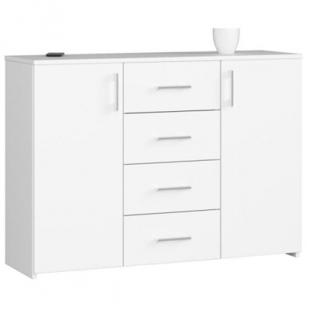 Comode - COMODA, PLACA LAMINATA, 4 SERTARE, 4 RAFTURI, ALB, 110X35X80 CM