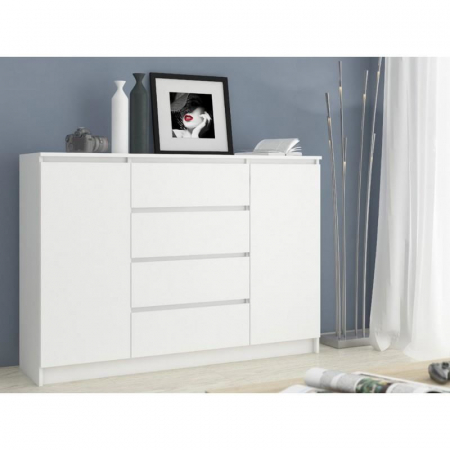 COMODA, PLACA LAMINATA, 4 SERTARE, 4 RAFTURI, ALB, 138X40X99 CM [1]