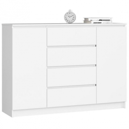 Comode - COMODA, PLACA LAMINATA, 4 SERTARE, 4 RAFTURI, ALB, 138X40X99 CM