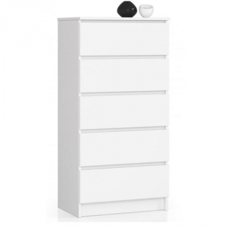 Comode - COMODA, PLACA LAMINATA, 5 SERTARE, ALB, 60X40X121 CM