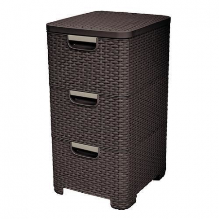 Comode - COMODA PLASTIC, 3 SERTARE, IMITATIE RATAN, MARO INCHIS, 33X60X38 CM, CURVER