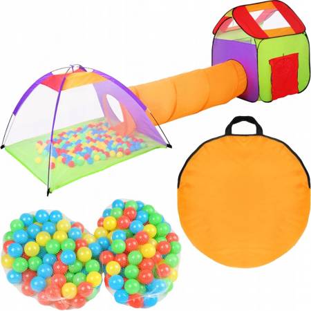 CORT DE JOACA PENTRU COPII, 3 IN 1, IGLOO SI CASUTA, CU TUNEL, 200 BILE, HUSA, 375X118X96 CM [2]
