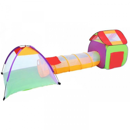 CORT DE JOACA PENTRU COPII, 3 IN 1, IGLOO SI CASUTA, CU TUNEL, 200 BILE, HUSA, 375X118X96 CM [12]