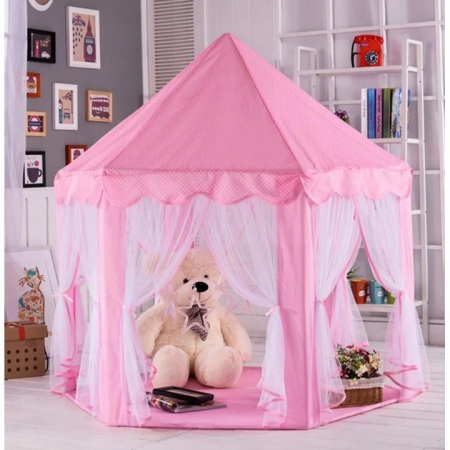 CORT DE JOACA PENTRU COPII, HEXAGONAL, CU PERDELE, ROZ, 135X135X140 CM [2]
