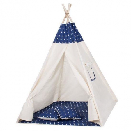 Corturi si casute copii - CORT DE JOACA PENTRU COPII, STIL INDIAN​​​​​​​, BLEUMARIN CU STELE, 120X100X160 CM, SPRINGOS