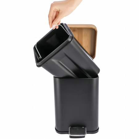 Cos de gunoi, 3L, negru/lemn [2]