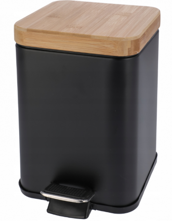 Suporturi si accesorii de baie - Cos de gunoi, 3L, negru/lemn