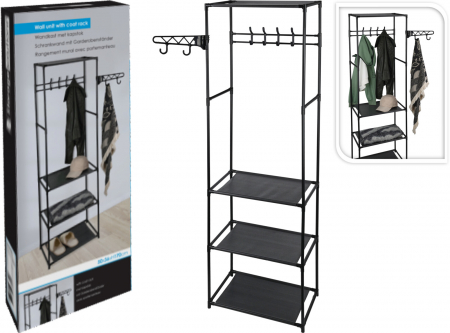 Mobilier hol - Cuier multifuncțional cu rafturi - Metalic, Compact și Modern