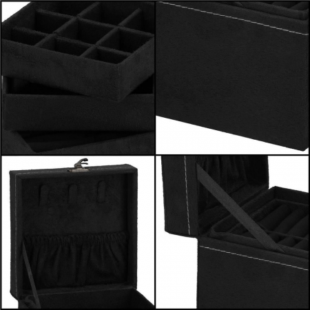 CUTIE PENTRU BIJUTERII, CATIFEA, NEGRU, 12X12X12 CM, SPRINGOS [22]