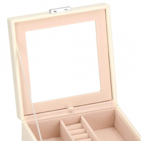 CUTIE PENTRU BIJUTERII, CATIFEA SI PIELE ECOLOGICA, CREM SI ROZ, CU OGLINDA, 16X16X11 CM, SPRINGOS [20]