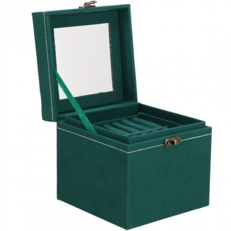 Cutii bijuterii - CUTIE PENTRU BIJUTERII, CATIFEA, VERDE, CU OGLINDA, 12X12X12 CM, SPRINGOS