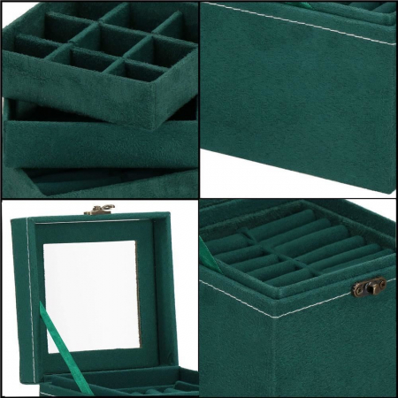CUTIE PENTRU BIJUTERII, CATIFEA, VERDE, CU OGLINDA, 12X12X12 CM, SPRINGOS [28]