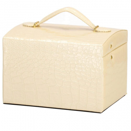 CUTIE PENTRU BIJUTERII, MDF, PIELE ECOLOGICA SI CATIFEA, CREM SI ROZ, CU OGLINDA, 17.5X14X12.5 CM, SPRINGOS [2]
