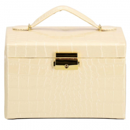 CUTIE PENTRU BIJUTERII, MDF, PIELE ECOLOGICA SI CATIFEA, CREM SI ROZ, CU OGLINDA, 17.5X14X12.5 CM, SPRINGOS [16]