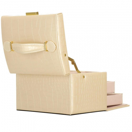 CUTIE PENTRU BIJUTERII, MDF, PIELE ECOLOGICA SI CATIFEA, CREM SI ROZ, CU OGLINDA, 17.5X14X12.5 CM, SPRINGOS [25]