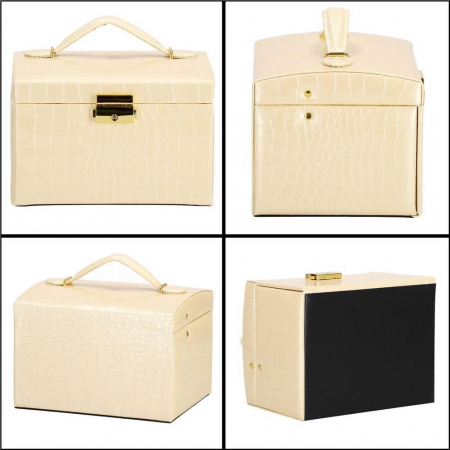 CUTIE PENTRU BIJUTERII, MDF, PIELE ECOLOGICA SI CATIFEA, CREM SI ROZ, CU OGLINDA, 17.5X14X12.5 CM, SPRINGOS [10]