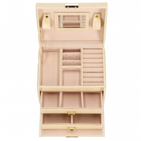 CUTIE PENTRU BIJUTERII, MDF, PIELE ECOLOGICA SI CATIFEA, CREM SI ROZ, CU OGLINDA, 17.5X14X12.5 CM, SPRINGOS [22]
