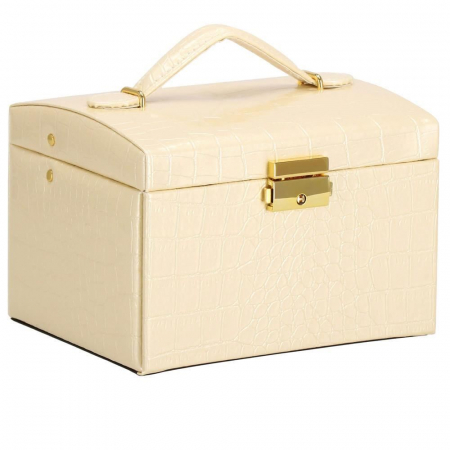 CUTIE PENTRU BIJUTERII, MDF, PIELE ECOLOGICA SI CATIFEA, CREM SI ROZ, CU OGLINDA, 17.5X14X12.5 CM, SPRINGOS [15]