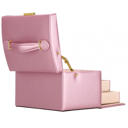 CUTIE PENTRU BIJUTERII, MDF, PIELE ECOLOGICA SI CATIFEA, ROZ SI BEJ, CU OGLINDA, 17.5X14X12.5 CM, SPRINGOS [12]