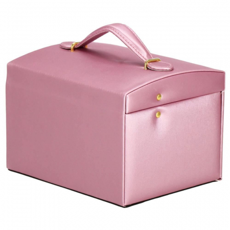 CUTIE PENTRU BIJUTERII, MDF, PIELE ECOLOGICA SI CATIFEA, ROZ SI BEJ, CU OGLINDA, 17.5X14X12.5 CM, SPRINGOS [27]